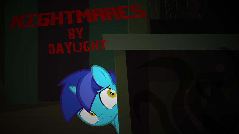 Size: 1600x900 | Tagged: artist:kiwipone, colt, derpibooru import, game, game: nightmares by daylight, hiding, horror, horror game, male, nightmares by daylight, oc, oc:daylight dream, poster, promotional art, safe, scared, tentacles, title