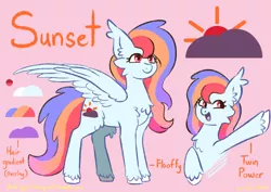 Size: 1024x725 | Tagged: artist:chirpy-chi, cheek fluff, chest fluff, cute, derpibooru import, ear fluff, oc, oc:sunset stratus, reference sheet, safe, stratus twins, unshorn fetlocks