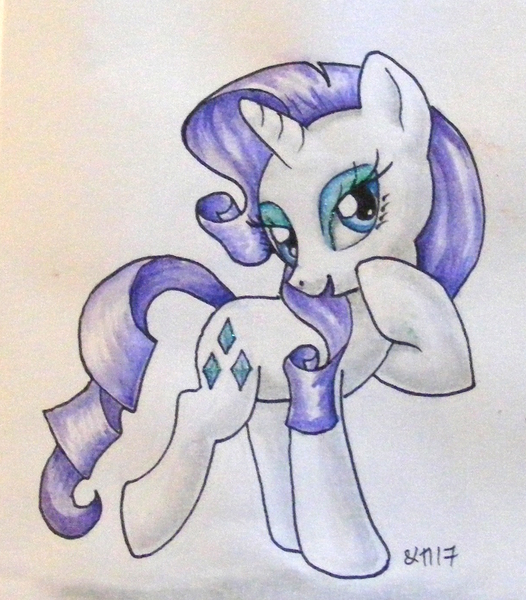 Size: 900x1026 | Tagged: safe, artist:andpie, derpibooru import, rarity, pony, unicorn, female, mare, raised hoof, solo, traditional art