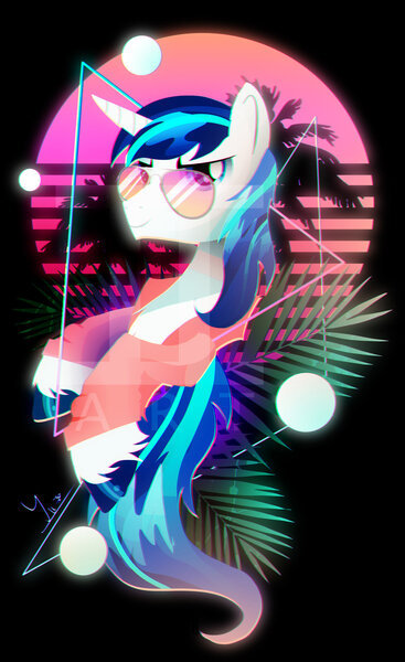 Size: 1024x1676 | Tagged: safe, artist:ii-art, derpibooru import, shining armor, pony, unicorn, chromatic aberration, male, smiling, solo, stallion, sunglasses, synthwave, vaporwave