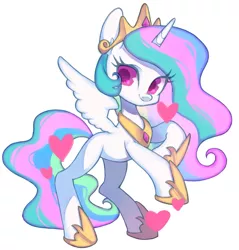 Size: 1797x1876 | Tagged: artist:ikirunosindo, chibi, cute, cutelestia, derpibooru import, heart, looking at you, missing cutie mark, princess celestia, rearing, safe, simple background, smiling, solo, white background