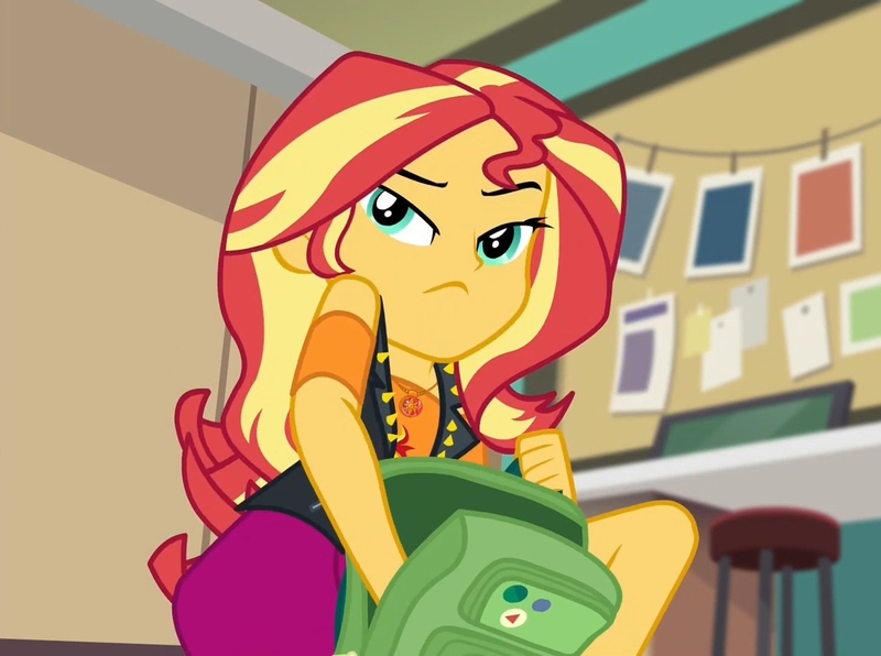 Size: 1088x810 | Tagged: safe, derpibooru import, screencap, sunset shimmer, equestria girls, equestria girls series, forgotten friendship, bag, classroom, clothes, jacket