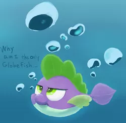 Size: 831x808 | Tagged: artist:noupu, derpibooru import, fish, my little pony: the movie, puffer fish, safe, solo, species swap, spike, spike the pufferfish, underwater