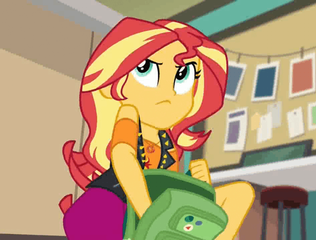 Size: 615x468 | Tagged: safe, derpibooru import, screencap, sunset shimmer, equestria girls, equestria girls series, forgotten friendship, animated, bag, classroom, clothes, jacket