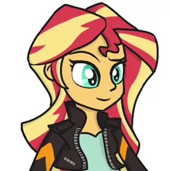 Size: 345x343 | Tagged: safe, artist:boushi33, derpibooru import, sunset shimmer, equestria girls, clothes, female, jacket, leather jacket, simple background, solo, white background