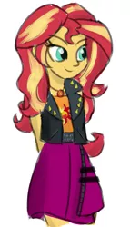 Size: 419x733 | Tagged: safe, artist:boushi33, derpibooru import, sunset shimmer, equestria girls, equestria girls series, clothes, cute, female, hands behind back, jacket, leather jacket, simple background, skirt, solo, white background