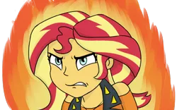 Size: 840x525 | Tagged: safe, artist:boushi33, derpibooru import, sunset shimmer, equestria girls, equestria girls series, forgotten friendship, angry, clothes, female, fiery shimmer, fire, gritted teeth, simple background, solo, transparent background