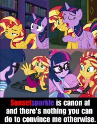 Size: 1602x2048 | Tagged: safe, derpibooru import, sci-twi, sunset shimmer, twilight sparkle, twilight sparkle (alicorn), alicorn, pony, equestria girls, equestria girls series, forgotten friendship, background pony strikes again, drama bait, female, headcanon, image macro, lesbian, meme, ponied up, scitwishimmer, shipping, shipping fuel, sunsetsparkle