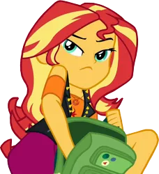 Size: 912x998 | Tagged: safe, derpibooru import, edit, edited screencap, screencap, sunset shimmer, equestria girls, equestria girls series, forgotten friendship, background removed, bag, clothes, fixed, geode of empathy, jacket, simple background, solo, transparent background