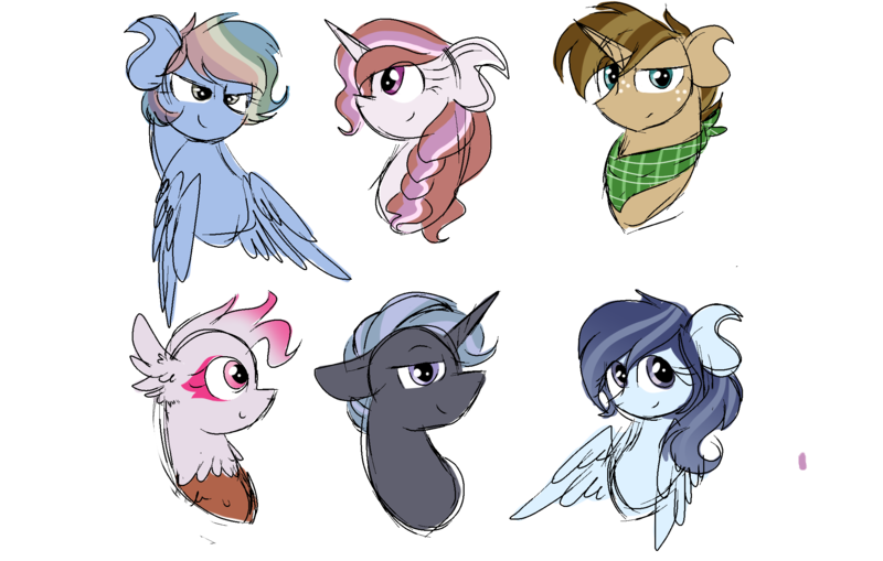 Size: 2200x1400 | Tagged: artist:thepegasisterpony, bust, derpibooru import, magical lesbian spawn, neckerchief, oc, oc:liberty belle, oc:meadowlark, oc:north star, oc:primrose shortcake, offspring, parent:applejack, parent:daring do, parent:fluttershy, parent:gilda, parent:pinkie pie, parent:prince blueblood, parent:rainbow dash, parent:rarity, parents:daringdash, parents:gildapie, parent:soarin', parents:rarilane, parents:soarinshy, parents:trenderjack, parents:twiblood, parent:thunderlane, parent:trenderhoof, parent:twilight sparkle, safe, simple background, transparent background