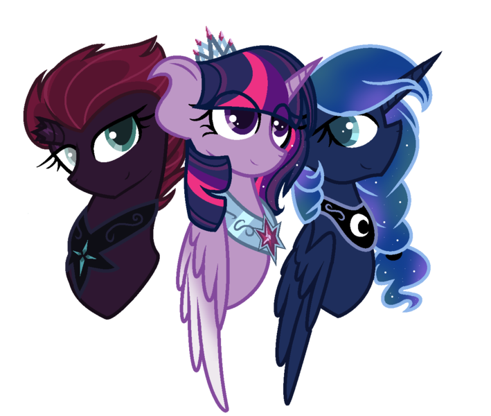 Size: 1300x1100 | Tagged: alicorn, artist:thepegasisterpony, derpibooru import, female, lesbian, my little pony: the movie, princess luna, safe, shipping, simple background, tempestlight, tempestluna, tempest shadow, transparent background, twilight sparkle, twilight sparkle (alicorn), twiluna, twilunapest