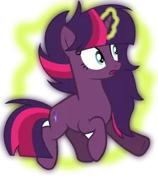 Size: 938x1051 | Tagged: safe, artist:thesmall-artist, derpibooru import, oc, oc:galaxy sparkle, unofficial characters only, pony, unicorn, base used, female, glow, glowing horn, levitation, magic, magical lesbian spawn, mare, next generation, offspring, parent:tempest shadow, parent:twilight sparkle, parents:tempestlight, self-levitation, simple background, solo, telekinesis, transparent background
