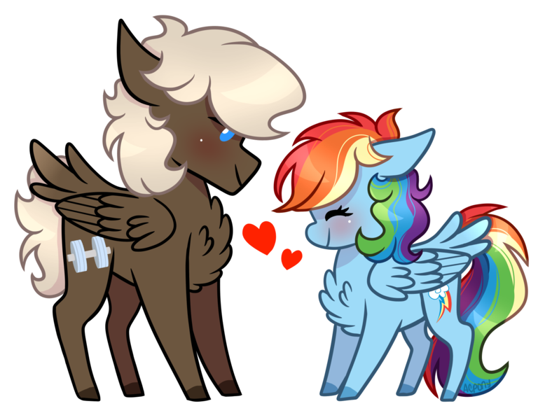 Size: 1806x1392 | Tagged: artist:artistcoolpony, chest fluff, derpibooru import, dumbbell, dumbdash, female, heart, male, rainbow dash, safe, shipping, simple background, straight, transparent background