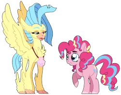 Size: 805x635 | Tagged: safe, artist:aeris020, derpibooru import, pinkie pie, princess skystar, classical hippogriff, hippogriff, my little pony: the movie, female, lesbian, shipping, simple background, skypie, transparent background