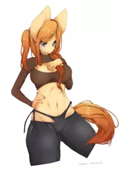 Size: 2200x3100 | Tagged: anthro, artist:peachsoda, belly button, big breasts, bikini jeans, boob window, breasts, clothes, derpibooru import, female, freckles, keyhole turtleneck, midriff, oc, oc:home sweet, solo, solo female, suggestive, sweater, turtleneck, unofficial characters only