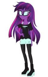 Size: 2150x3435 | Tagged: safe, artist:wubcakeva, derpibooru import, sci-twi, twilight sparkle, equestria girls, casual, causal midnight sparkle, clothes, glasses, hand on hip, high heels, midnight sparkle, shirt, shoes, shorts, simple background, solo, transparent background