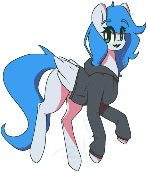 Size: 877x1024 | Tagged: safe, artist:pawberrykit, derpibooru import, oc, oc:stormpone, pegasus, pony, clothes, cute, female, hoodie, mare, messy mane, smiling, solo