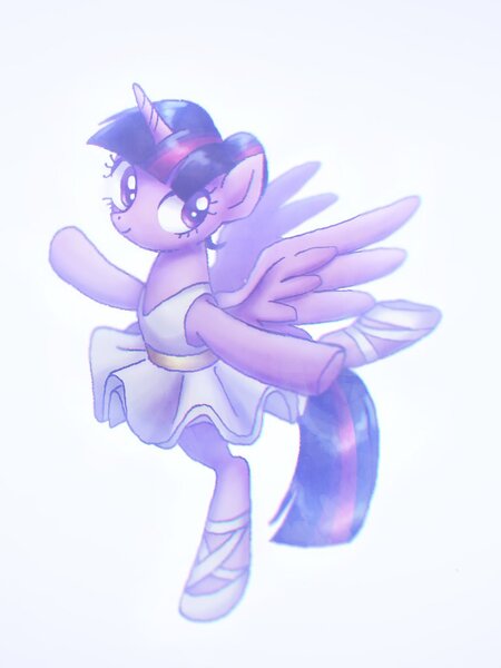 Size: 768x1024 | Tagged: alicorn, artist:xp_r6, ballerina, clothes, derpibooru import, dress, female, looking at you, mare, safe, simple background, solo, tutu, tutu cute, twilarina, twilight sparkle, twilight sparkle (alicorn), white background