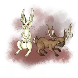 Size: 2000x2000 | Tagged: almiraj, antlers, artist:sourcherry, bunny ears, derpibooru import, fallout equestria, horns, jackalope, mutant manual, rabbit, red eyes, safe, simple background, white background