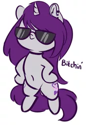 Size: 2488x3601 | Tagged: safe, artist:wickedsilly, derpibooru import, oc, oc:wicked silly, unofficial characters only, pony, unicorn, belly button, bipedal, choker, ear piercing, female, mare, piercing, ponysona, simple background, solo, sunglasses