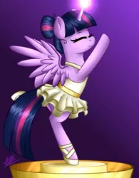 Size: 1024x1311 | Tagged: safe, artist:girlunicorn, derpibooru import, twilight sparkle, twilight sparkle (alicorn), alicorn, pony, ballerina, clothes, dress, eyes closed, music box, solo, tutu, twilarina