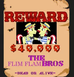 Size: 1047x1080 | Tagged: 40000, dead or alive, derpibooru import, flam, flim, flim flam brothers, reward, safe, sunset riders, wanted poster