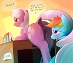 Size: 3638x3099 | Tagged: explicit, artist:b-epon, derpibooru import, cheerilee, rainbow dash, earth pony, pegasus, pony, art pack:back to school, anatomically correct, anus, blushing, butt, cheeridash, classroom, cunnilingus, cutie mark, desk, dialogue, dock, drool, drool string, duo, exhibitionism, female, femdom, femsub, flowerbutt, image, implied twilight sparkle, indoors, lesbian, mare, nudity, open mouth, oral, plot, png, ponut, school, sex, shipping, speech bubble, stealth sex, stupid sexy cheerilee, submissive, teacher, thrill of almost being caught, tongue out, vaginal secretions, vaginal secretions trail, vulva