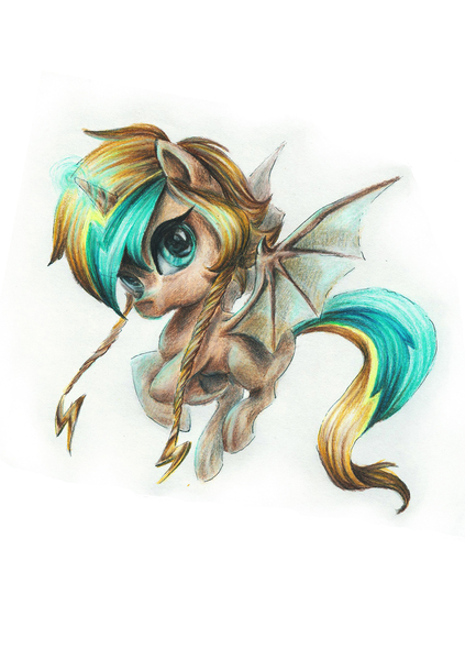 Size: 1165x1654 | Tagged: artist:sinsofjoy, batpony alicorn, bat wings, derpibooru import, oc, oc:star zap, safe, solo, traditional art