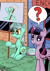 Size: 724x1024 | Tagged: safe, derpibooru import, lyra heartstrings, twilight sparkle, twilight sparkle (alicorn), alicorn, pony, unicorn, confused, exploitable meme, female, frown, glare, here we go again, history repeats itself, hoof hold, ironic, irony, lyra's sign meme, mare, meme, memeception, meta, opinion, pictogram, protest, question mark, raised eyebrow, sign, speech bubble, this version was better