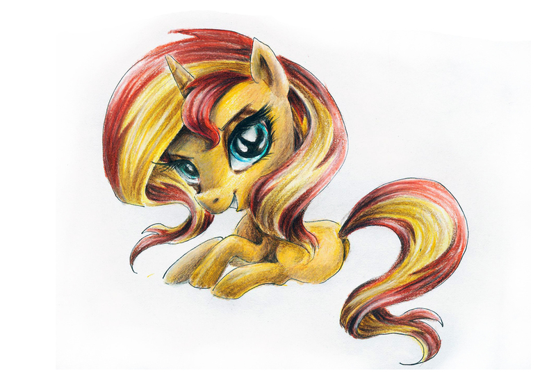 Size: 1654x1165 | Tagged: safe, artist:sinsofjoy, derpibooru import, sunset shimmer, pony, female, mare, simple background, solo, traditional art, white background