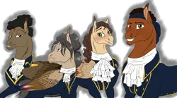 Size: 4307x2396 | Tagged: dead source, safe, artist:neonaarts, derpibooru import, ponified, pegasus, pony, alexander hamilton, hamilton, hercules mulligan, john laurens, male, marquis de lafayette, musical, simple background, stallion, transparent background