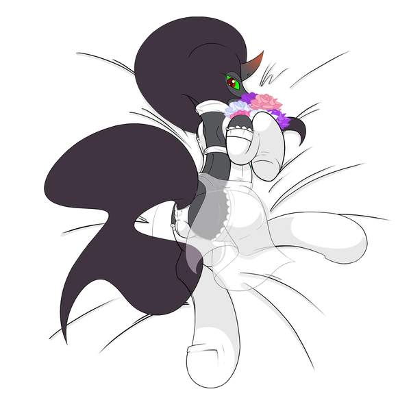 Size: 2000x2000 | Tagged: questionable, artist:regolithart, derpibooru import, king sombra, pony, unicorn, anus cameltoe, bouquet, bridal lingerie, clothes, crossdressing, crotch bulge, curved horn, dress, evening gloves, flower, gloves, lingerie, long gloves, looking at you, male, shy, socks, solo, solo male, stallion, stockings, thigh highs, underhoof