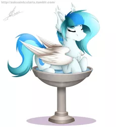 Size: 2350x2550 | Tagged: safe, artist:colarix, derpibooru import, oc, oc:colarix, unofficial characters only, pegasus, pony, behaving like a bird, bird bath, chest fluff, cute, ear fluff, explicit source, eyes closed, fluffy, frown, prone, water, wing fluff