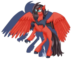 Size: 2084x1728 | Tagged: artist:spokenmind93, bat eyes, classical hippogriff, classical hippogriffied, colored hooves, derpibooru import, flying, hippogriff, hippogriffied, oc, pokémon, ponymon, rearing, safe, shadow, signature, simple background, solo, species swap, spread wings, transparent background, unofficial characters only, wings, yveltal