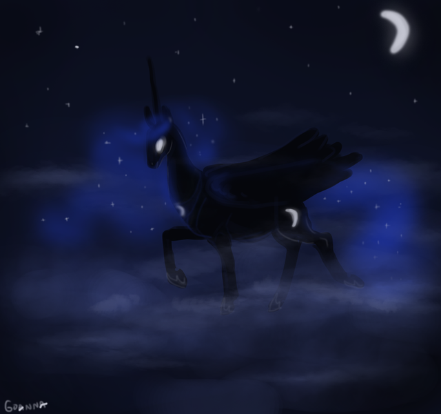 Size: 900x844 | Tagged: safe, artist:gloriaus, derpibooru import, princess luna, alicorn, pony, crescent moon, moon, night, solo