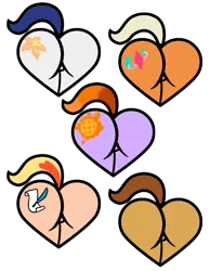 Size: 1400x1800 | Tagged: artist:skeletonburglar, butt, butt only, derpibooru import, emote, heart butt, heart shaped, oc, oc:honey cream, oc:lionheart, oc:peetzer, oc:towmacow, plot, sheet, simple background, suggestive, transparent background, unofficial characters only