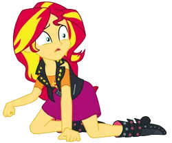 Size: 12000x10000 | Tagged: safe, artist:sunshi, derpibooru import, sunset shimmer, equestria girls, equestria girls series, forgotten friendship, absurd resolution, amnesia, clothes, confused, female, humans doing horse things, scared, simple background, solo, transparent background, vector