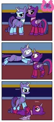 Size: 784x1746 | Tagged: safe, artist:author92, derpibooru import, rarity, twilight sparkle, twilight sparkle (alicorn), alicorn, unicorn, blushing, brightly colored ninjas, kunoichi, mask, ninja, pinned, pinned down, twilight's castle