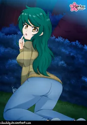 Size: 2206x3144 | Tagged: safe, alternate version, artist:clouddg, derpibooru import, wallflower blush, equestria girls, equestria girls series, forgotten friendship, adorasexy, ass, butt, clothes, cute, female, flowerbetes, human coloration, jeans, looking at you, looking back, looking back at you, open mouth, sexy, signature, solo, stupid sexy wallflower blush, sweater, the ass was fat, wallflower butt