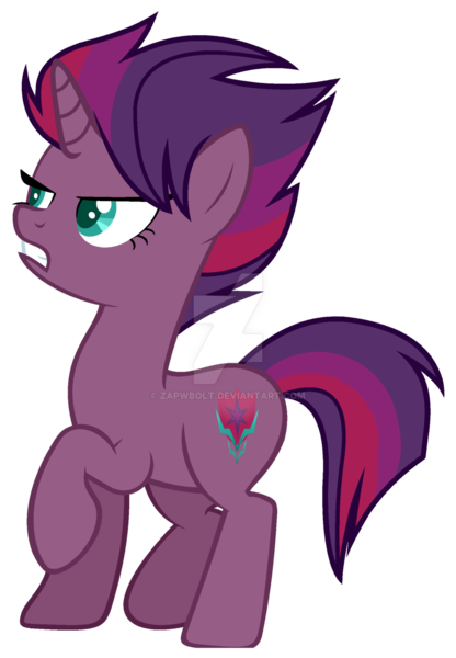 Size: 1024x1477 | Tagged: safe, artist:detoxx-retoxx, derpibooru import, oc, unofficial characters only, unicorn, base used, colored pupils, female, magical lesbian spawn, mare, offspring, parent:tempest shadow, parent:twilight sparkle, parents:tempestlight, raised hoof, simple background, solo, transparent background, watermark