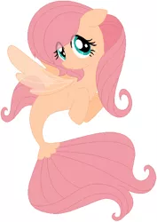 Size: 410x580 | Tagged: artist:picclicker1, base used, derpibooru import, female, floppy ears, freckles, mare, oc, oc:cherry blossom, offspring, parent:big macintosh, parent:fluttershy, parents:fluttermac, safe, seaponified, seapony (g4), simple background, solo, species swap, unofficial characters only, white background