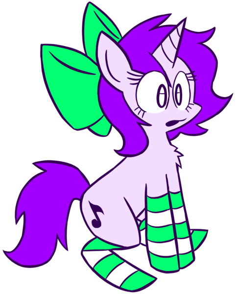 Size: 3000x3738 | Tagged: safe, artist:doodlegamertj, derpibooru import, oc, oc:mable syrup, unofficial characters only, unicorn, blind, bow, clothes, simple background, sitting, socks, solo, striped socks, transparent background