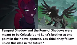 Size: 2124x1248 | Tagged: broken horn, derpibooru import, eye scar, my little pony: the movie, pony of shadows, question, safe, scar, screencap, shadow play, tempest shadow, text, wat