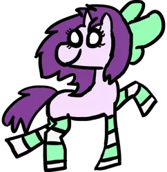 Size: 466x482 | Tagged: safe, artist:bigsneks, derpibooru import, oc, oc:mable syrup, unofficial characters only, unicorn, blind, bow, clothes, simple background, socks, solo, striped socks, transparent background