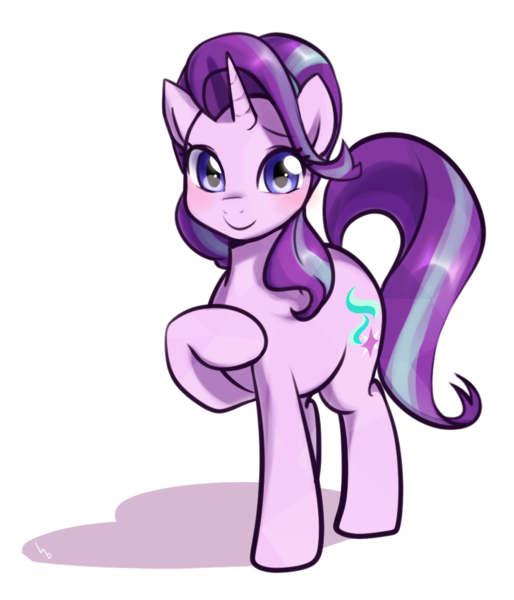 Size: 900x1050 | Tagged: safe, artist:haden-2375, derpibooru import, starlight glimmer, pony, unicorn, blushing, cute, female, glimmerbetes, looking at you, mare, raised hoof, simple background, smiling, solo, transparent background