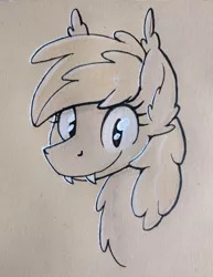 Size: 1728x2236 | Tagged: safe, artist:moemneop, derpibooru import, oc, oc:lukida, bat pony, pony, bust, female, mare, portrait, sketch, smiling, solo, traditional art