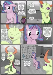 Size: 1280x1811 | Tagged: safe, artist:hurakano, derpibooru import, starlight glimmer, tempest shadow, thorax, trixie, changedling, changeling, pony, unicorn, my little pony: the movie, comic, fourth wall, king thorax