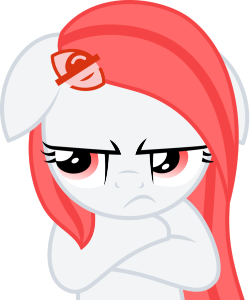 Size: 2022x2403 | Tagged: safe, artist:arifproject, derpibooru import, oc, oc:hide image, ponified, unofficial characters only, earth pony, pony, derpibooru, angry, crossed arms, derpibooru ponified, female, floppy ears, frown, grumpy, mare, meta, simple background, solo, transparent background, vector