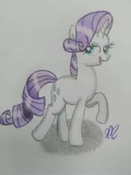 Size: 3120x4160 | Tagged: safe, artist:prinrue, derpibooru import, rarity, pony, unicorn, colored pencil drawing, lidded eyes, looking at you, shadow, simple background, solo, traditional art, white background