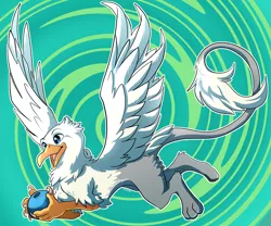 Size: 1234x1029 | Tagged: safe, artist:ceasie, derpibooru import, oc, oc:der, unofficial characters only, gryphon, bead, flying, male, micro, solo, wings